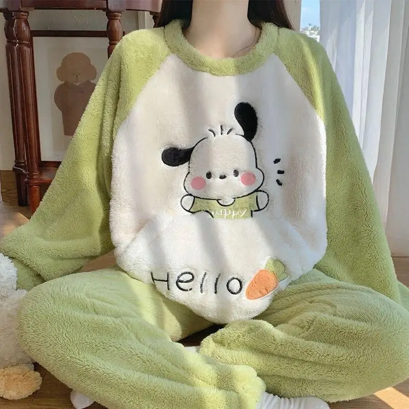 Pajamas Pochacco Women's Autumn Winter Thickened Velvet Coral Velvet Can Be Worn Outside Cartoon Flannel Home Clothes Set Cute view 2
