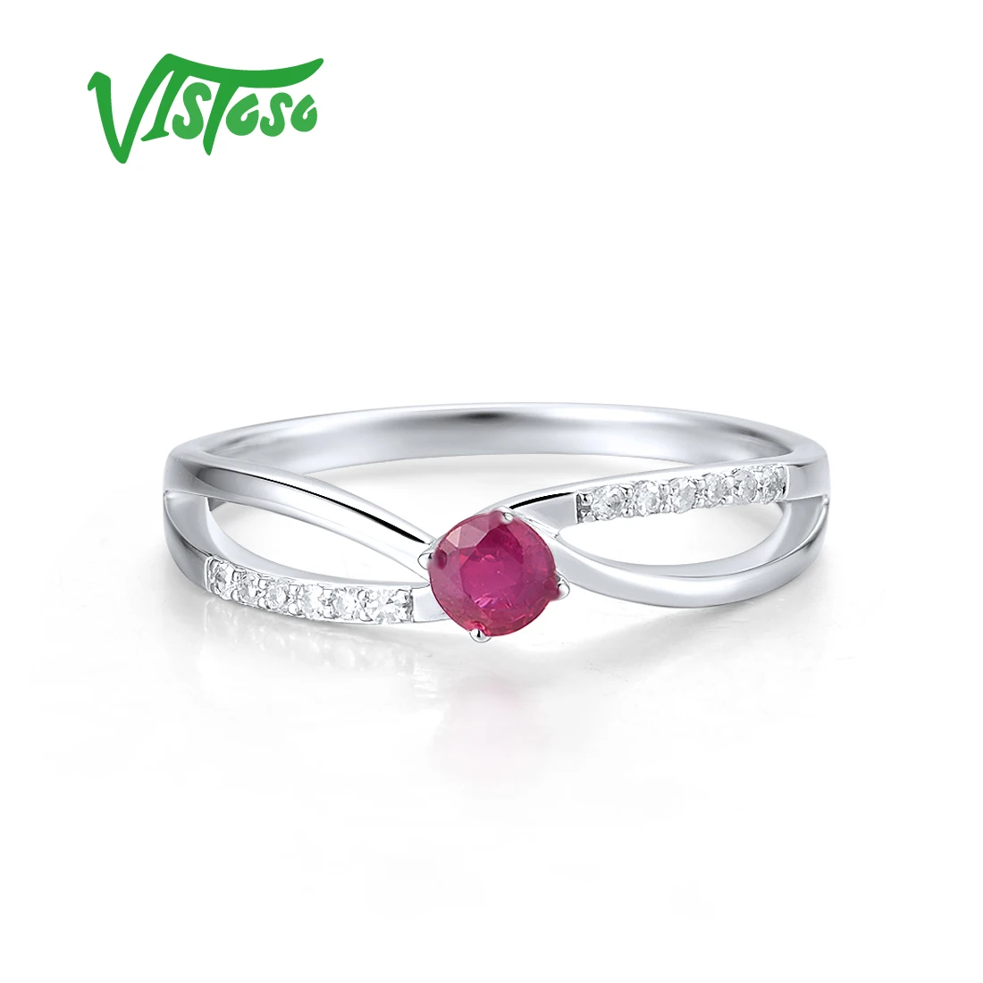 VISTOSO Prue 14K 585 White Gold Ring For Women Sparkling Diamonds Emerald Blue Sapphire Ruby Simple Daily Wear Fine Jewelry