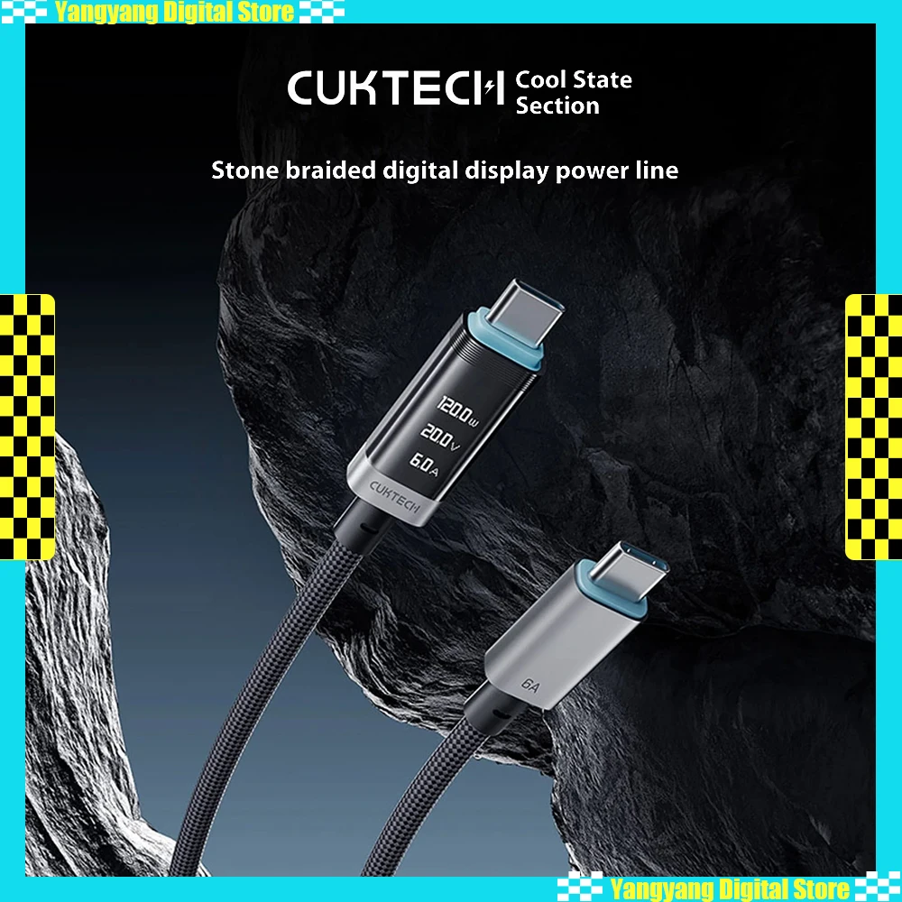 

Плетеный кабель питания CUKTECH No 6, OLED-экран, цифровой дисплей, двойной Type-C, быстрая зарядка, автомобильный кабель для передачи данных, аксессуар для IPhone Xiaomi