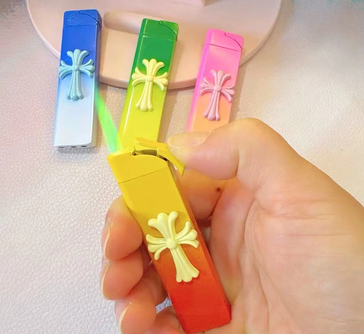 Accendino gonfiabile sfumato di moda in metallo antivento Jet Green Flame Accendino portatile per esterni Accessori per sigarette Regali per fumatori