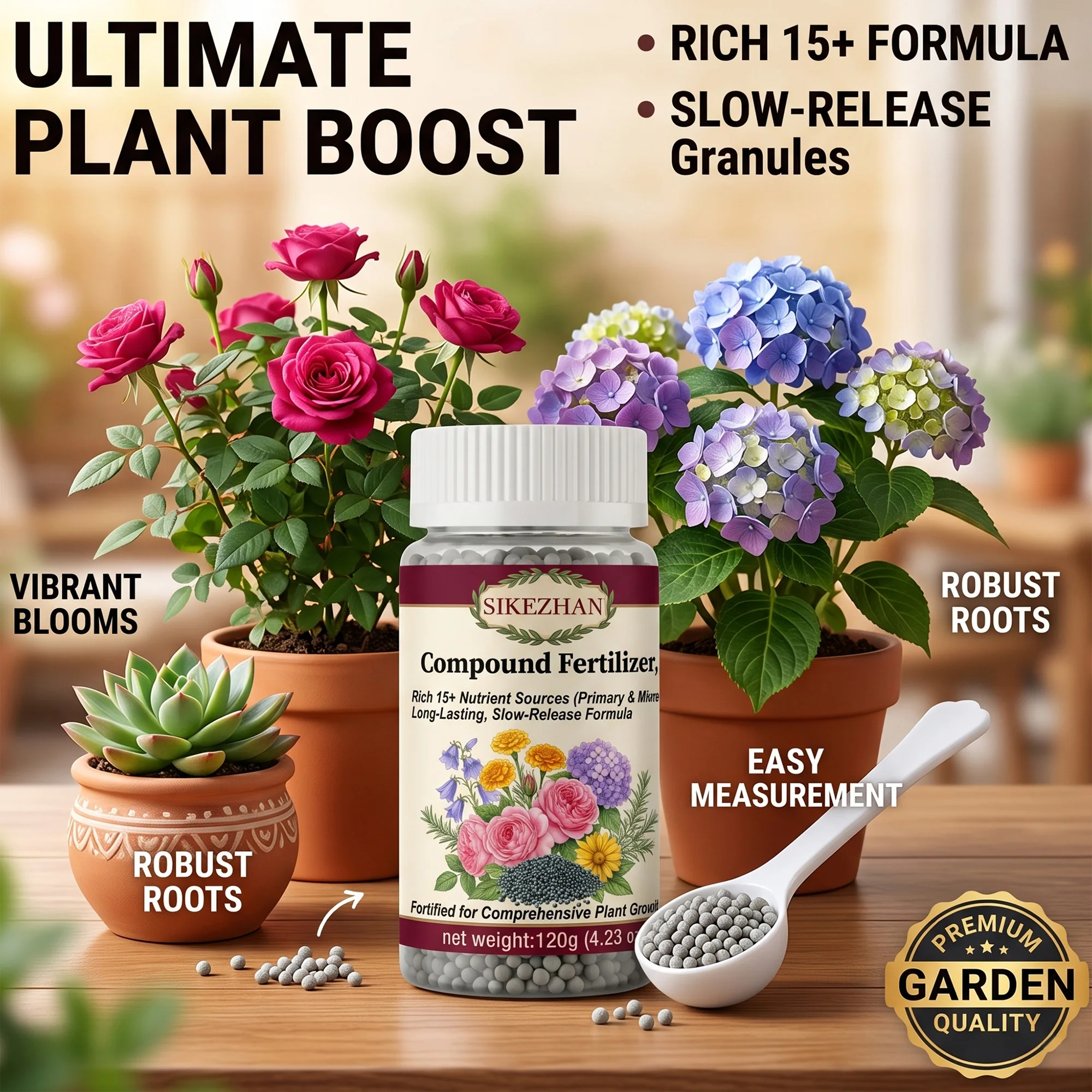 SIKEZHAN Granular Compound Fertilizer Slow Release Plant Food With Spoon For Indoor Potted Flowers Garden Vibrant Growth 120g