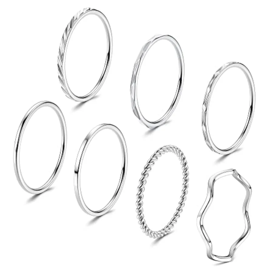 

7 Pcs 1MM Stainless Steel Rings for Women Men Fashion Simple Plain Knuckle Stacking Midi Thumb Dainty Thin Stackable Statement