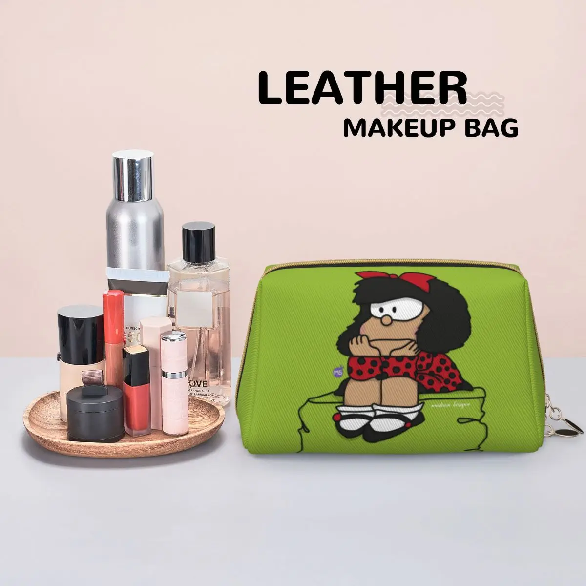 Cute Mafalda Cartoon Leather Makeup Bag Fashion Large Capacity Cosmetic Bags Accessories Women Zipper Beauty Toiletry