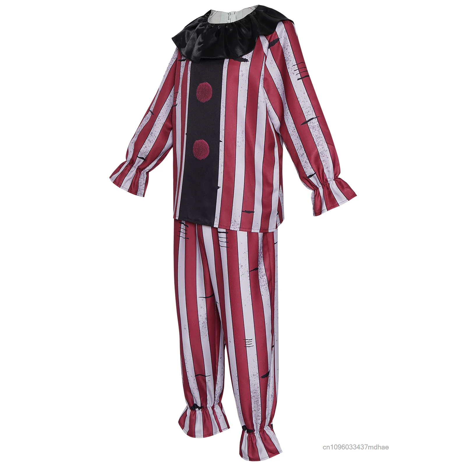 Adult Horror Striped Clown Cosplay Costume Ruffle Sleeve with Black Collar Scary Circus Outfit Halloween Carnival Party Outfits view 4