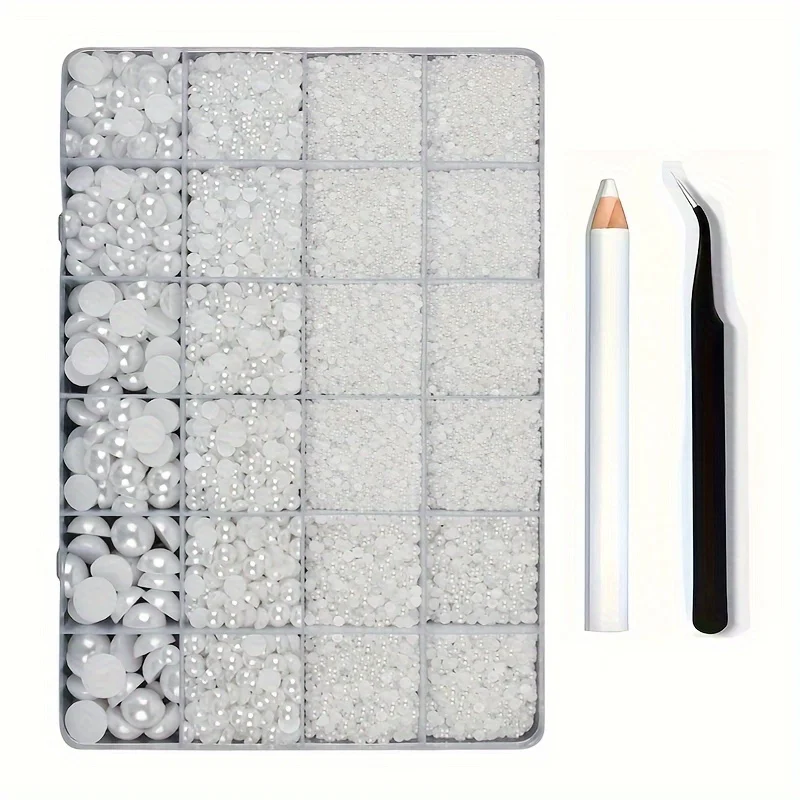 

11330 pieces 24 Grids White Flatback Nail Pearls For Nail Art Decoration, Half Round Pearls For Crafts