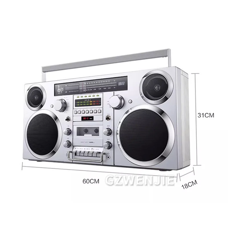 CD Player Boomox Cassette Player Combo With Bluetooth AM FM Radio Plays AUX USB MP3 With Remote Control AC/DC Powered