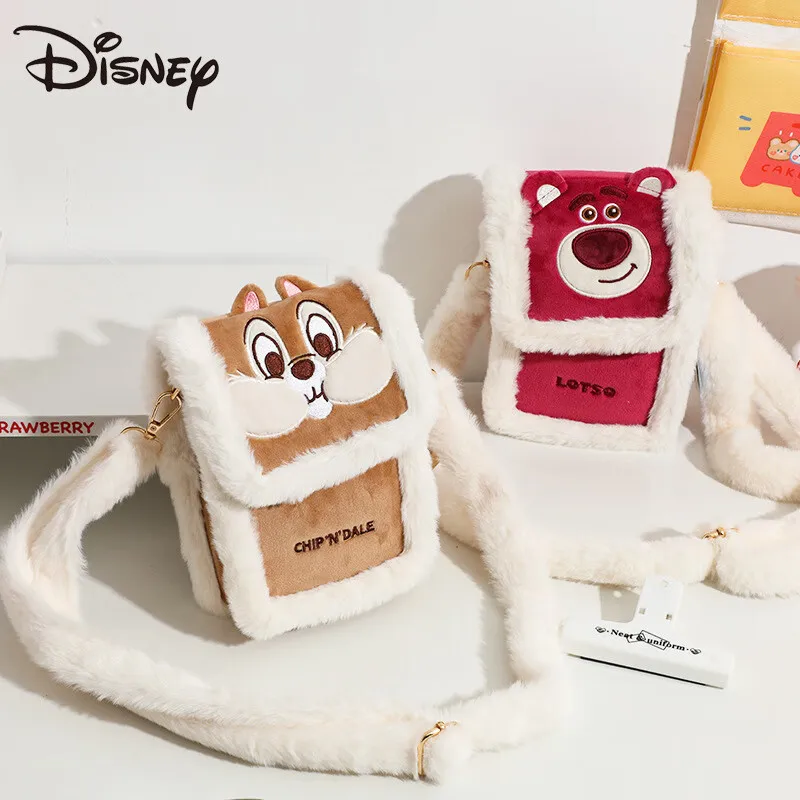 Disney Chip Lotso Stitch Plush Phone Bag Cartoon Cute Anti-fall Multifunction Storage Bag Cross-body Bag Girls Birthday Gifts