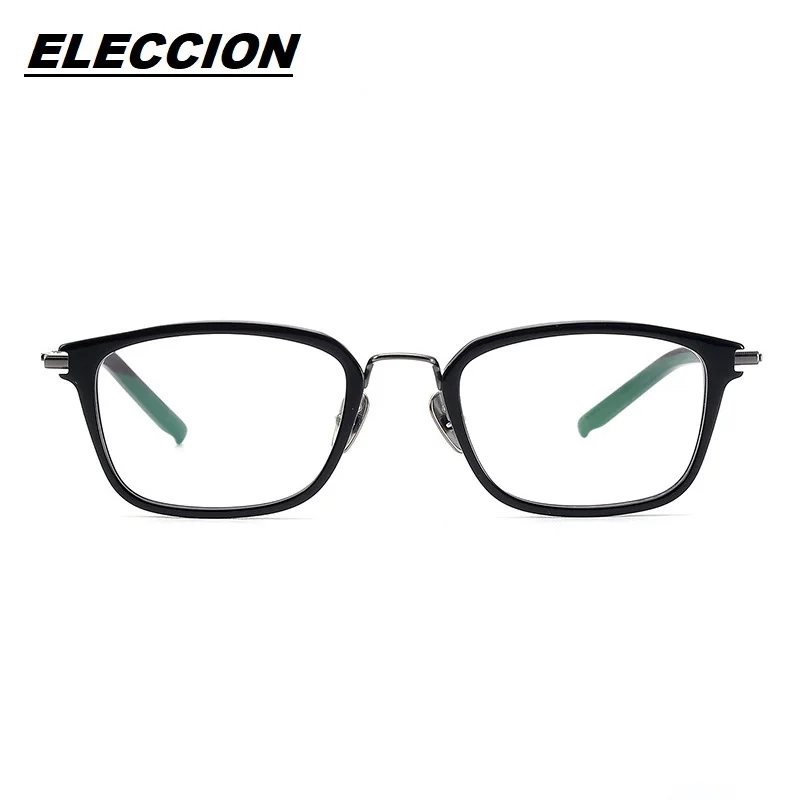 ELECCION Japanese Brand Designes Eyeglasses Men\'s Large Face Rectangular Optical Glasses Frame Titanium Acetate Spectacles M-111