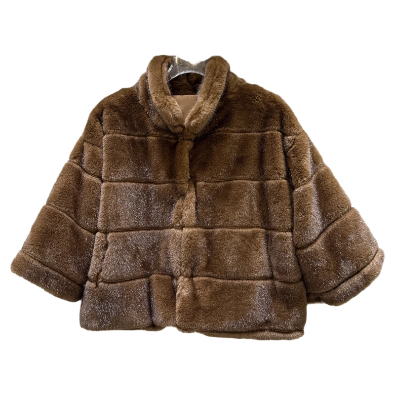 Frauen Herbst Winter Chic Stehkragen Faux Nerz Haar Halbe Hülse Kurzen Mantel Dame Kurzarm Faux Pelz Lose Kurze outwear