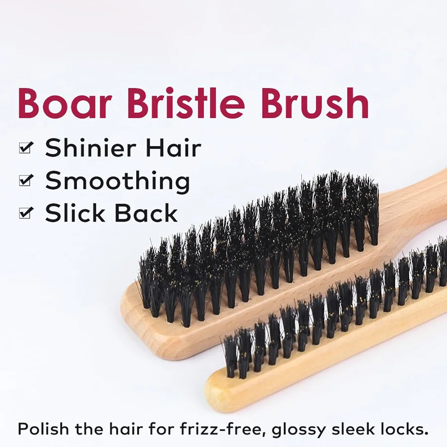 Wooden Boar Bristle Hair Brush Set, 3Pcs
