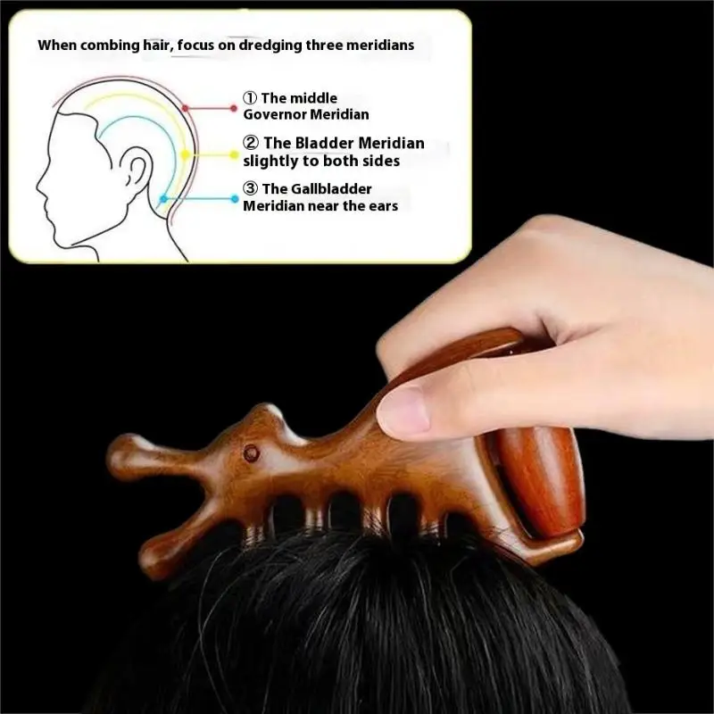 Wooden Massage Comb Head Meridian Scalp Combs Face Eye Shoulder Neck Scraping Hair Loss Anti-Static Wide Tooth Comb