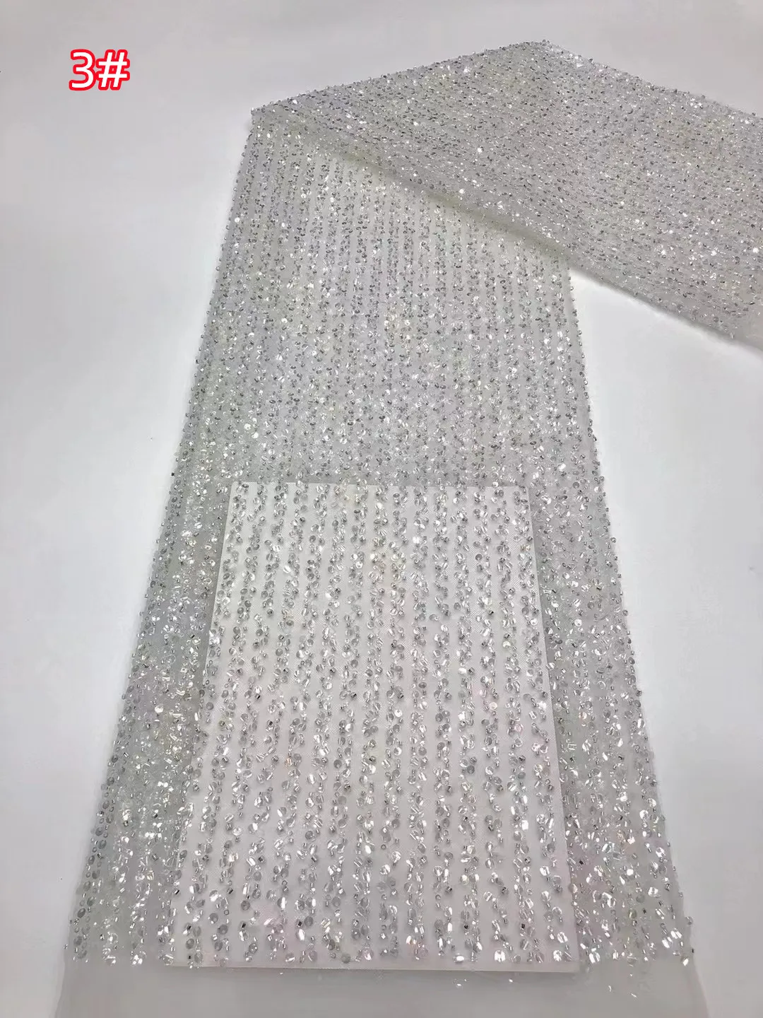 New Arrival High-grade mesh lace encrypted beads tube + sequins + beads, French bride silver white wedding dress series fabric