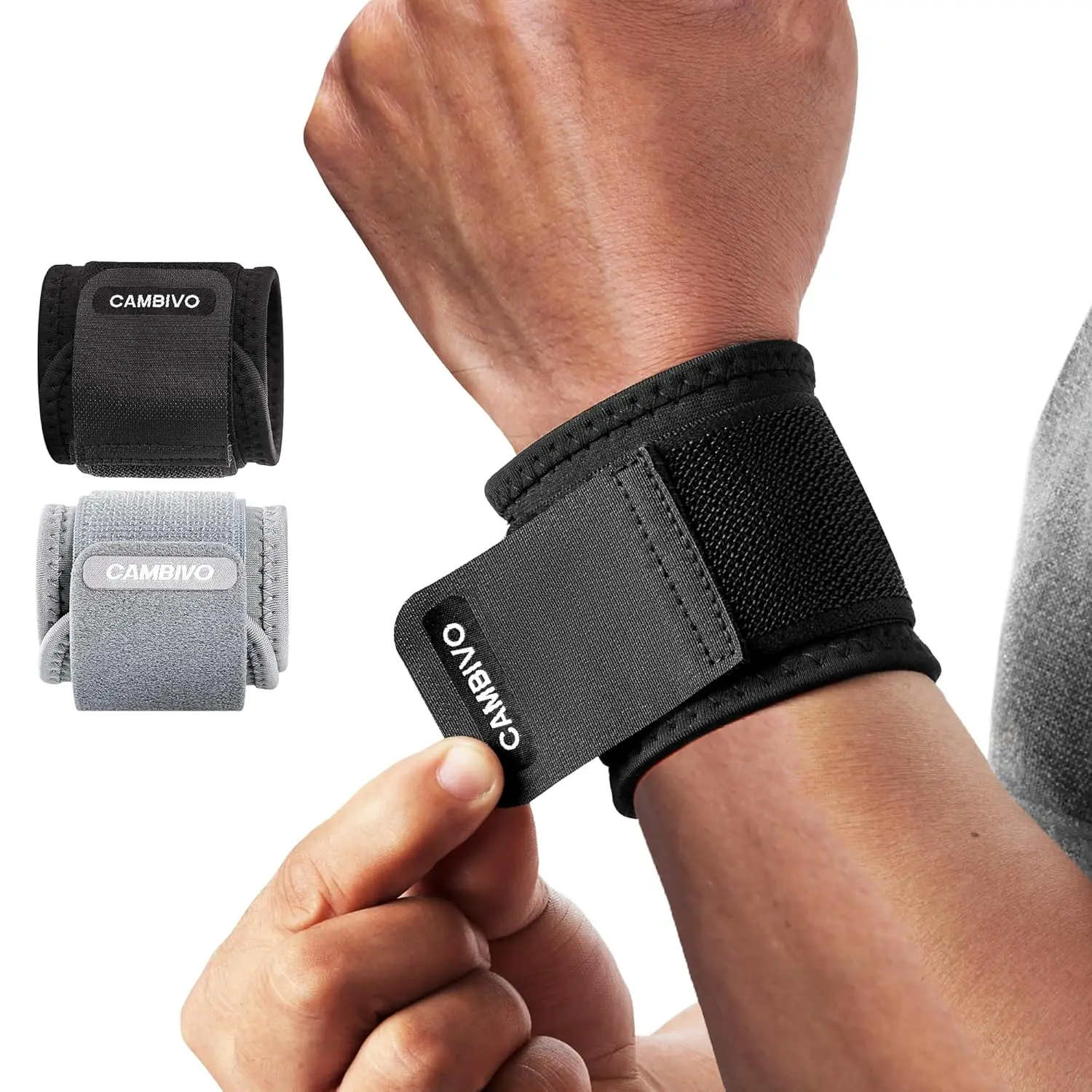 CAMBIVO Wrist Wraps for Men and Women 2 Pack, Adjustable Compression Wrist Brace for Carpal Tunnel, Wrist Support, Pain Relief,