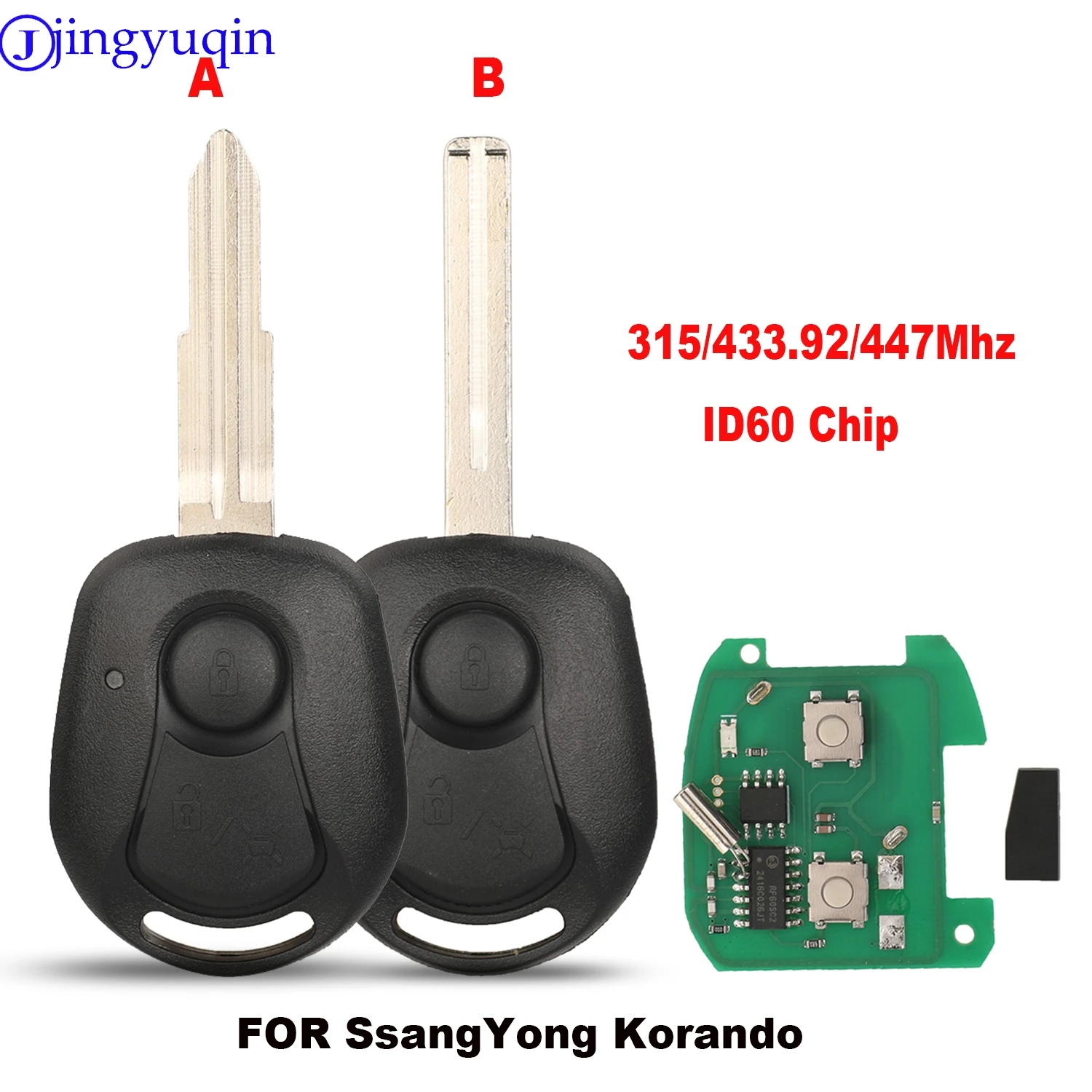 jingyuqin 315/433/447Mhz ID60 Chip Remote Car Key Control For SsangYong Actyon Kyron Rexton Korando