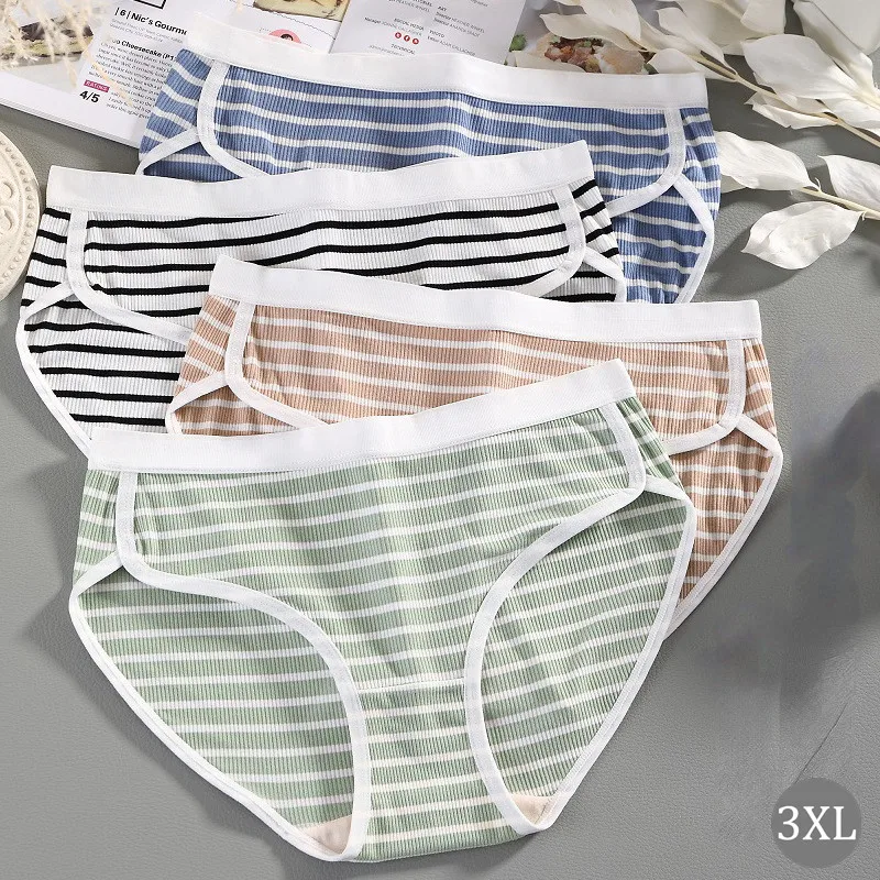 Modal large size panties women\'s mid-waist hip-lifting striped sports girls panties sexy ladies underwear cotton panties