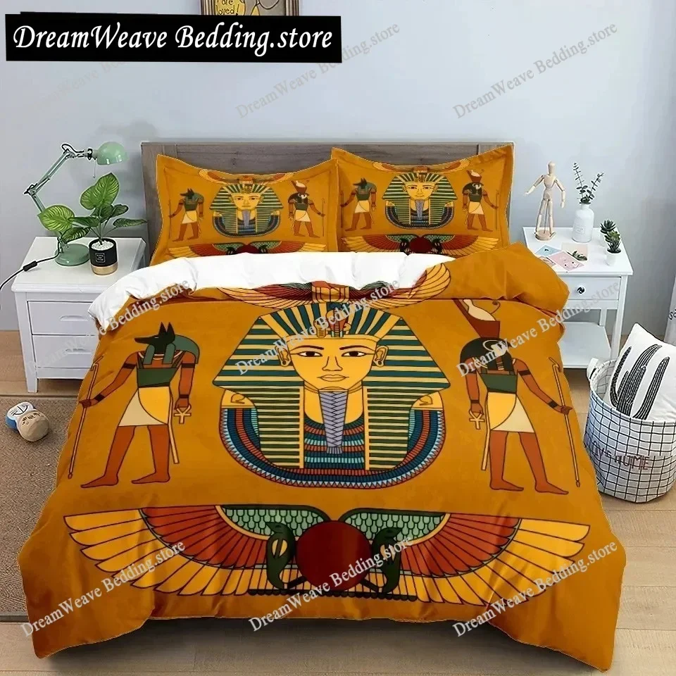 3D Ancient Egypt Pharaoh King Queen Duvet Cover Set African Egyptian Bedding Set for Teens Adults Black Tribe Ethnic Quilt Cover