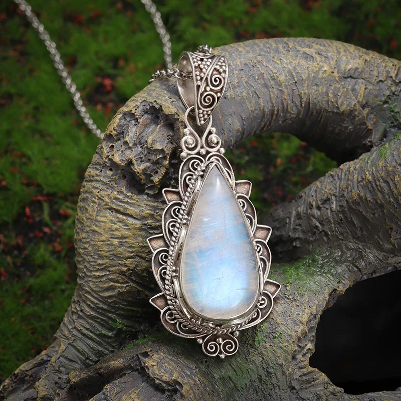 Exquisite Drop Shape Moonstone Necklace Pendant Women Elegant Banquet Prom Dress Jewelry Girls Gift