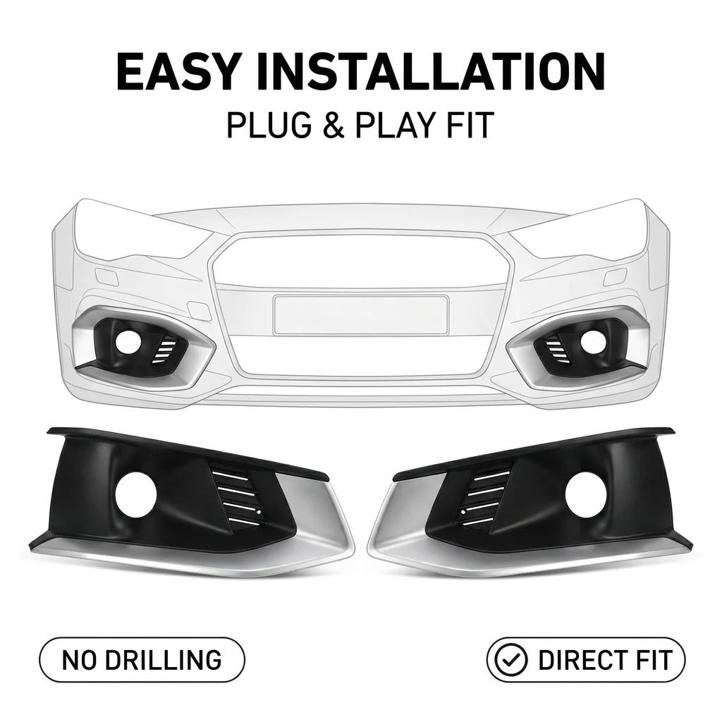 Foglight Covers For Audi A4 2020 2021 2022 Front Bumper Fog Lamp Grille Protection 8WD807682L ABS 8WD807681L Car Light Protector
