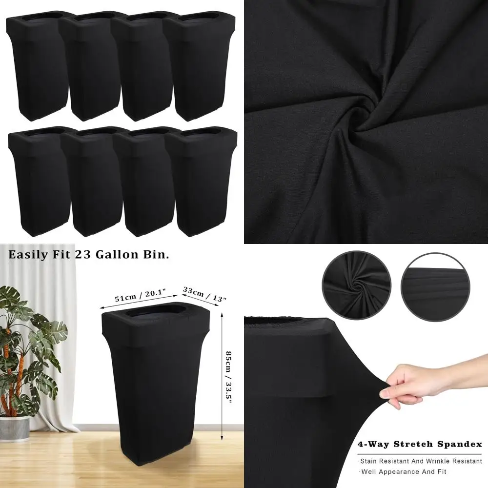 

Outdoor Rectangle Spandex Trash Can Covers, 8-Pack, Black, Decorative Waste Container Covers for Outdoor Spaces