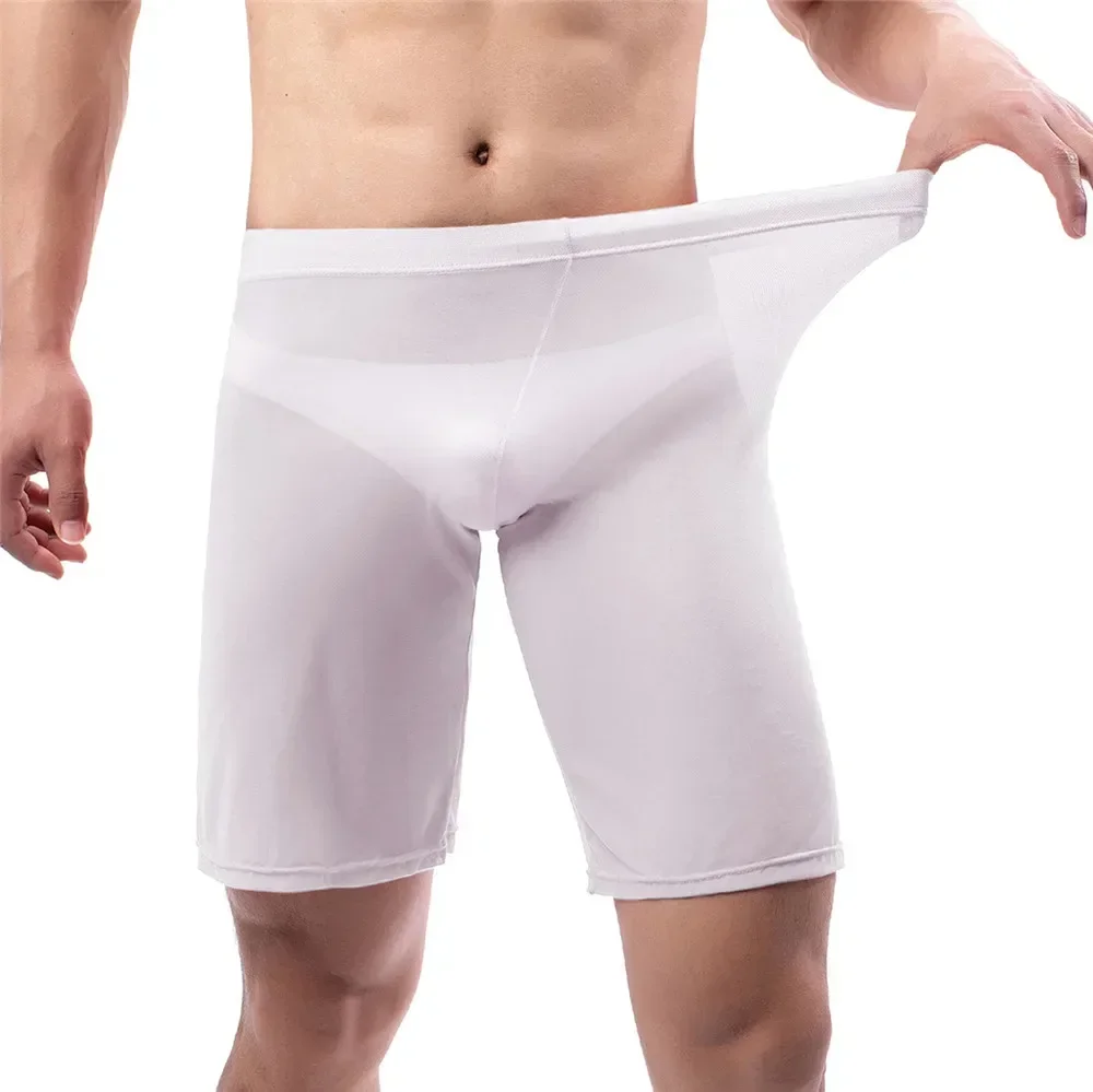 

New Mens Casual Shorts Mesh See Through Breathable Sleep Bottoms Male Loose Lounge Pajama Pants Homewear Beach Shorts Sleepwear