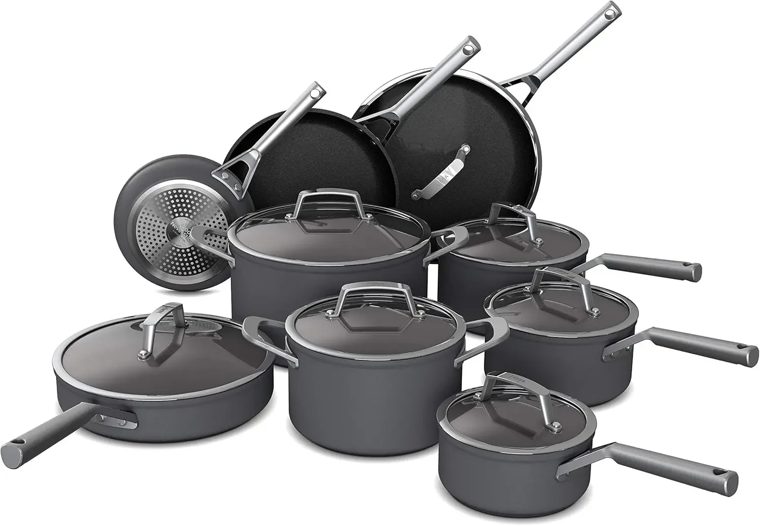 C39900 Foodi NeverStick Premium 16-Piece Cookware Set Hard-Anodized Nonstick Durable & Oven Safe to 500°F Black