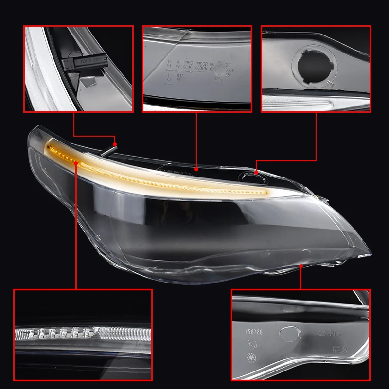 Fit For BMW E60 E61 525I 530I 545I 550I 2008-2010 Car Headlamp Shade Headlight Lens Shell Transparent Cover Lampshade With Hole view 2