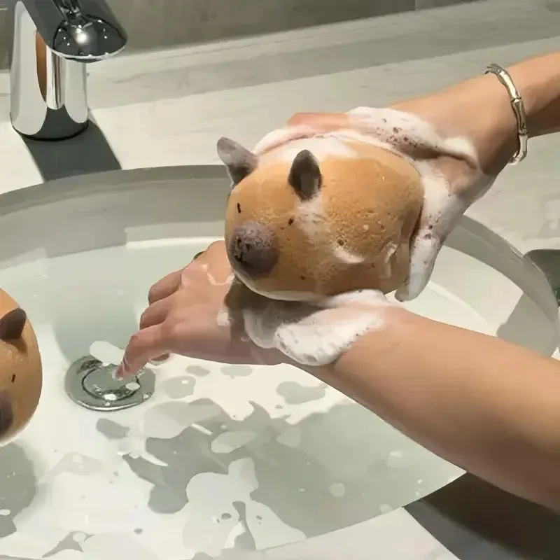 Kapibala Cute Bath Ball Soft Rubbing Sponge, Bathroom Face Wash Wiping Shower Bathing Accessories