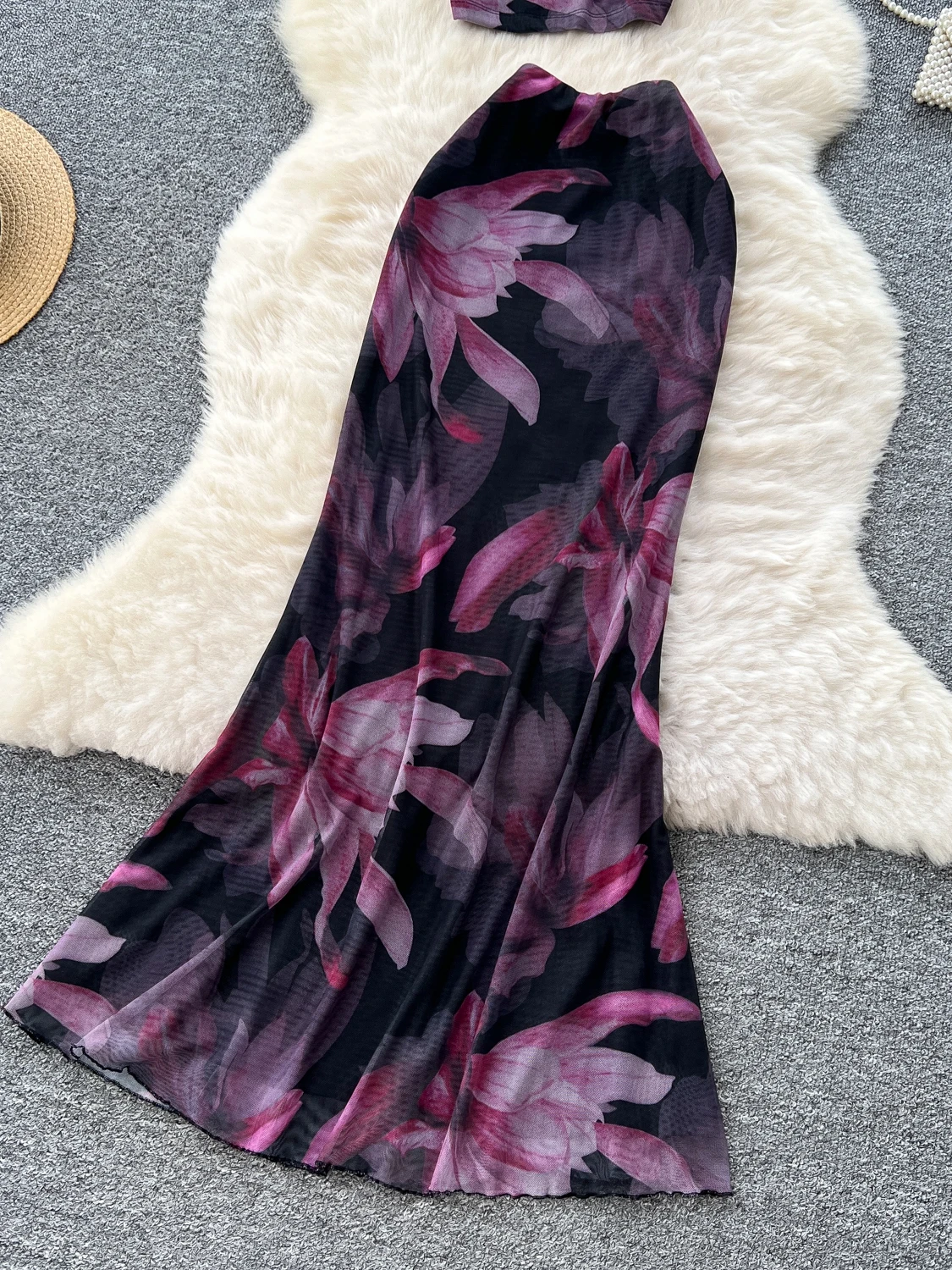 Pure Desire Summer Print ter Ne Strap Vest High Waist Bodycon  Skirt Holiday Two Piece Set for Young Women