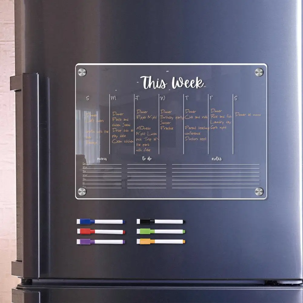 Magnetic Clear Fridge Magnets Dry Wipe Acrylic Board Marker Eraser Writing Record Message Board Remind Memo Pad Kid