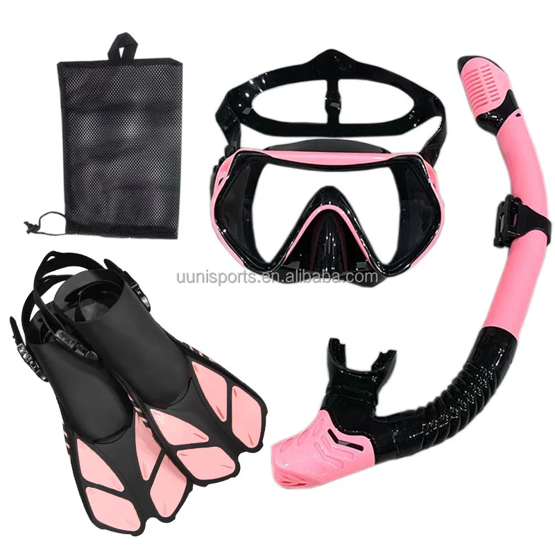 

Best Selling Mask with Snorkel Fins Set Panoramic Wide View Dry Anti-Fog Scuba Diving Mask Diving Fins Set