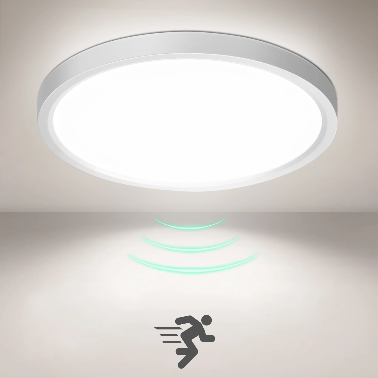 LED-Deckenleuchte mit Radar-Bewegungssensor, 18W 1800LM IP44 4000K Neutralweiß, Ultraflach Ø23cm für Flur, Treppe, Keller