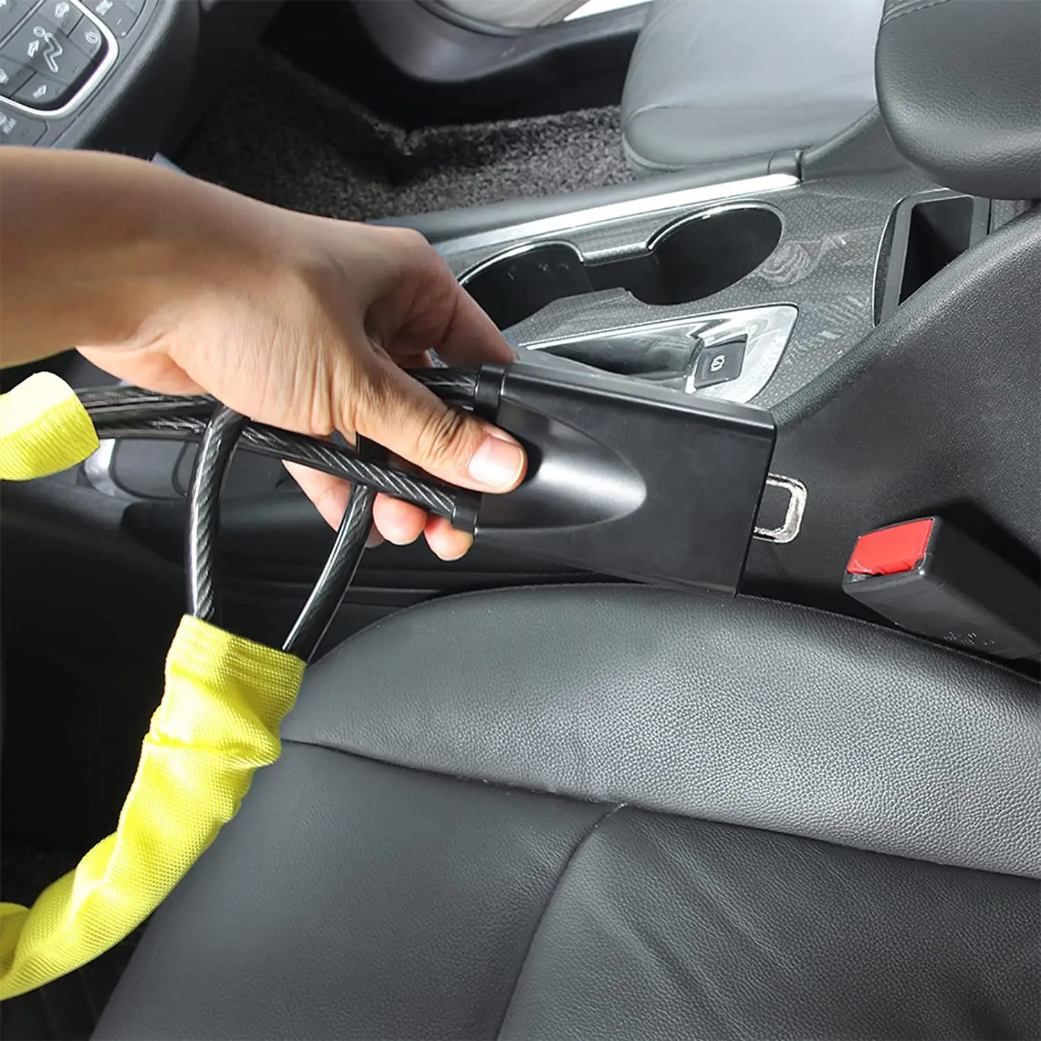 Car Steering Wheel Lock With Seat Belt Buckle, Steel Cable Anti Theft Security Lock, Universal Fit For Car SUV Truck Van RV