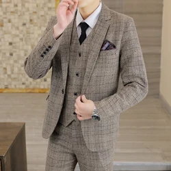 Men's business suit (suit + vest + trousers) Stylish and handsome slim edition gentleman's suit three-piece wedding scene suit