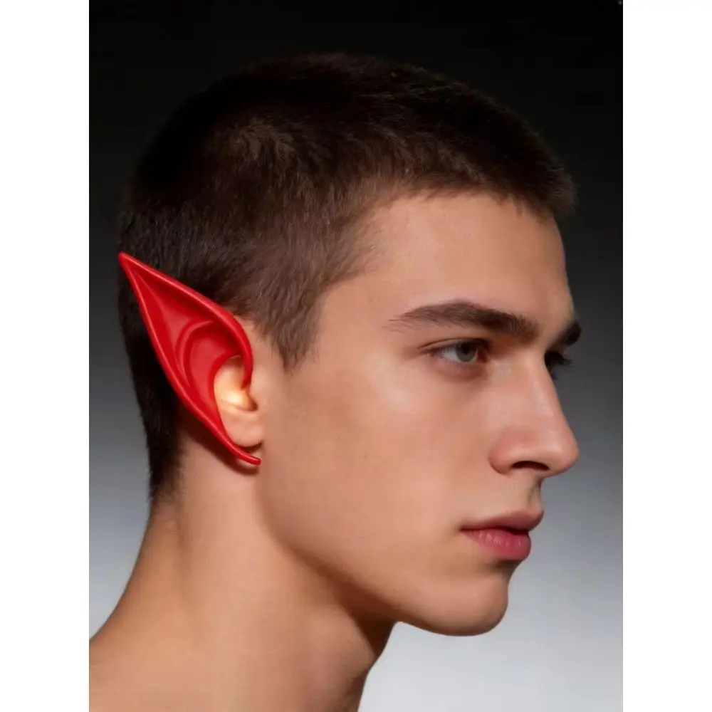 Red Elf Ears Cosplay Accessories, 2 Pairs (1 Large & 1 Small) Soft Latex Fairy Elf Ear Props for Halloween Party Costume Cosplay