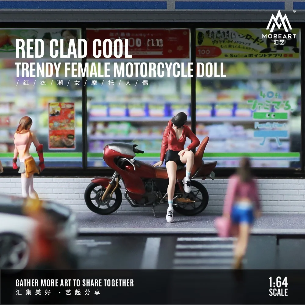 

More Art 1:64 Red Clad Cool Trendy Female Motorcycle Doll Set Model For Display & Collection & Gift
