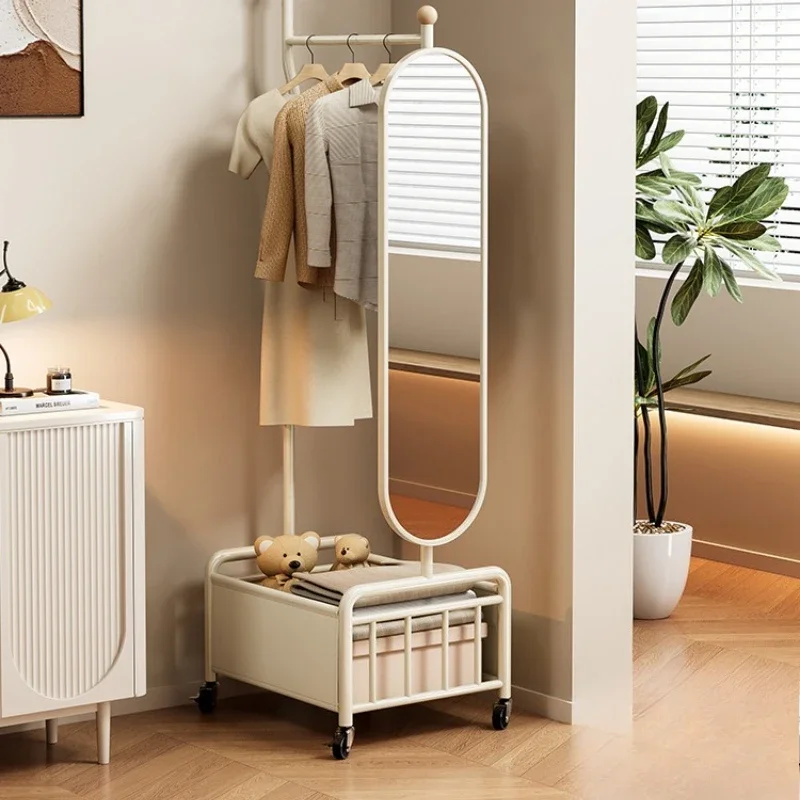 Full-length mirror hanging hanger floor-to-ceiling home bedroom balcony coat rack rotating full-length mirror integrated