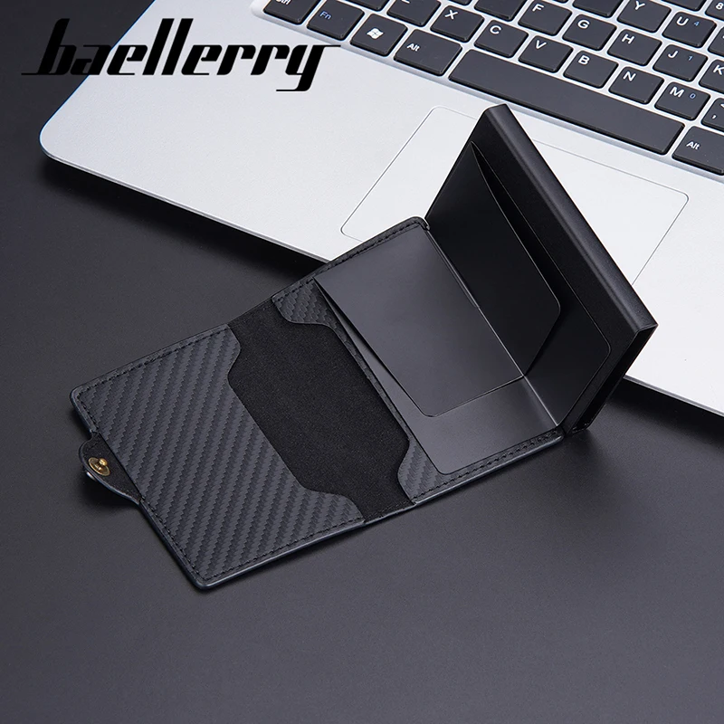 Baellerry-Carteira Curta para Homens, Porta-Cartão Popup, Gravura com Nome Livre, Fibra De Carbono Bolsas, Qualidade Superior, RFID, Novo