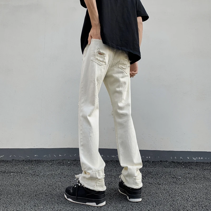 

Men's Slim Fit Jeans Spring Autumn Thin Style Casual Pants High Street Washed Micro Flared Legs Distressed Classic Style