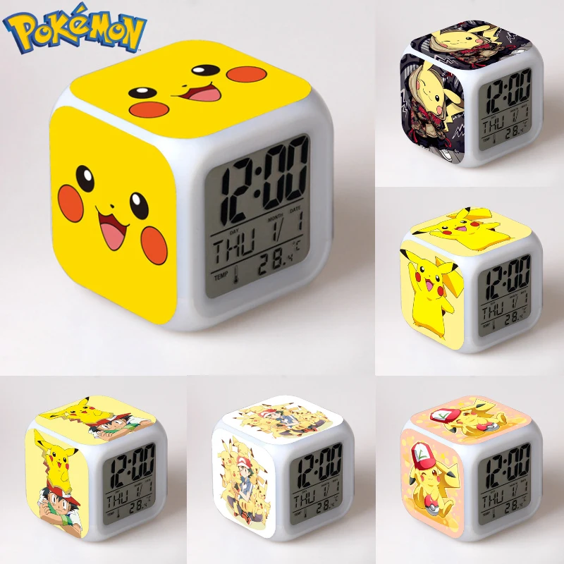 Pokemon Pikachu Ash Ketchum Anime Plastic Night Light Color Changing Colorful Alarm Clock Bedroom Home Decoration Kids Toy Gift