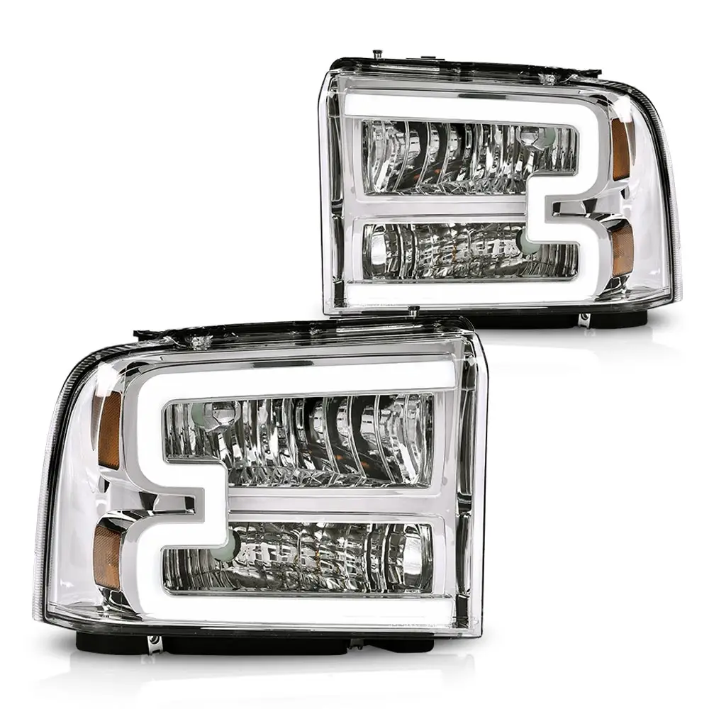 

[Led Drl Bar Headlights Assembly Replacement for 2005-2007 Ford F250 F350 F450 F550 Super Duty/2005 Excursion Chrome]