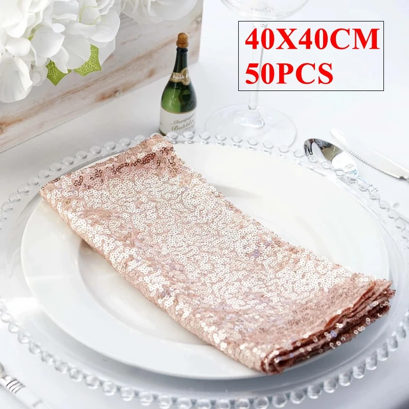 50pcs 40x40cm Sequin Table Napkin  For Wedding Event Banquet Tablecloth Napkins Hotel Decoration