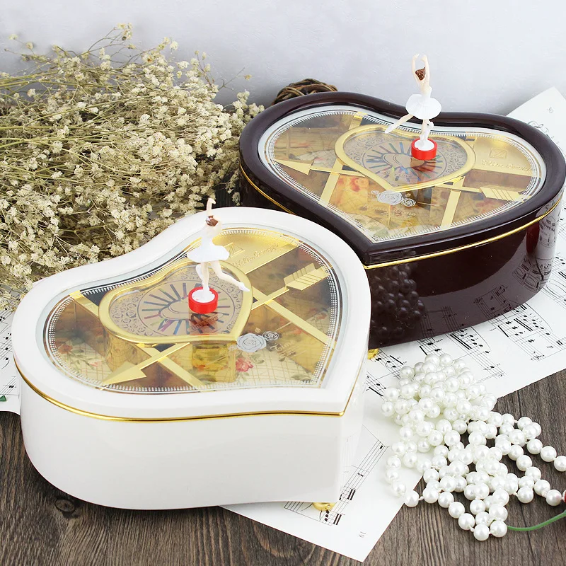 14×15×11 Cm Retro Heart-shaped Jewelry, Dancing Girl Music Box, Desktop Jewelry Storage Box