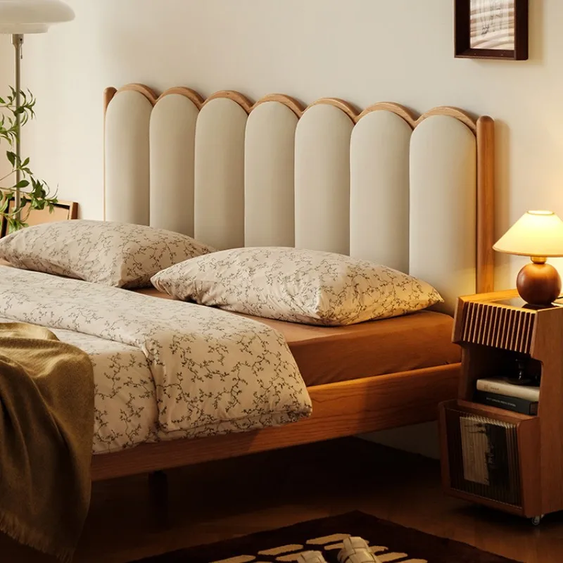 Nordic cherry wood solid wood bed Japanese cream style technology cloth modern simple 1.8 meters large master bedroom double bed
