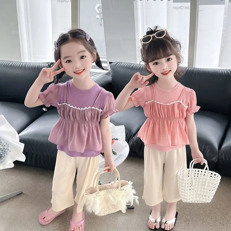 Girls' Summer Suits 2023 New Fashion Baby Girl Children Fresh Two-Piece Set