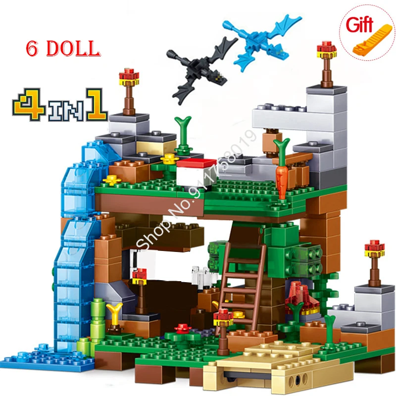 Hot Toys 4 IN 1 Ocelot My World Building Blocks Minecraftinglys Sets With Steve Action Figures Bricks Sets Kids Toys