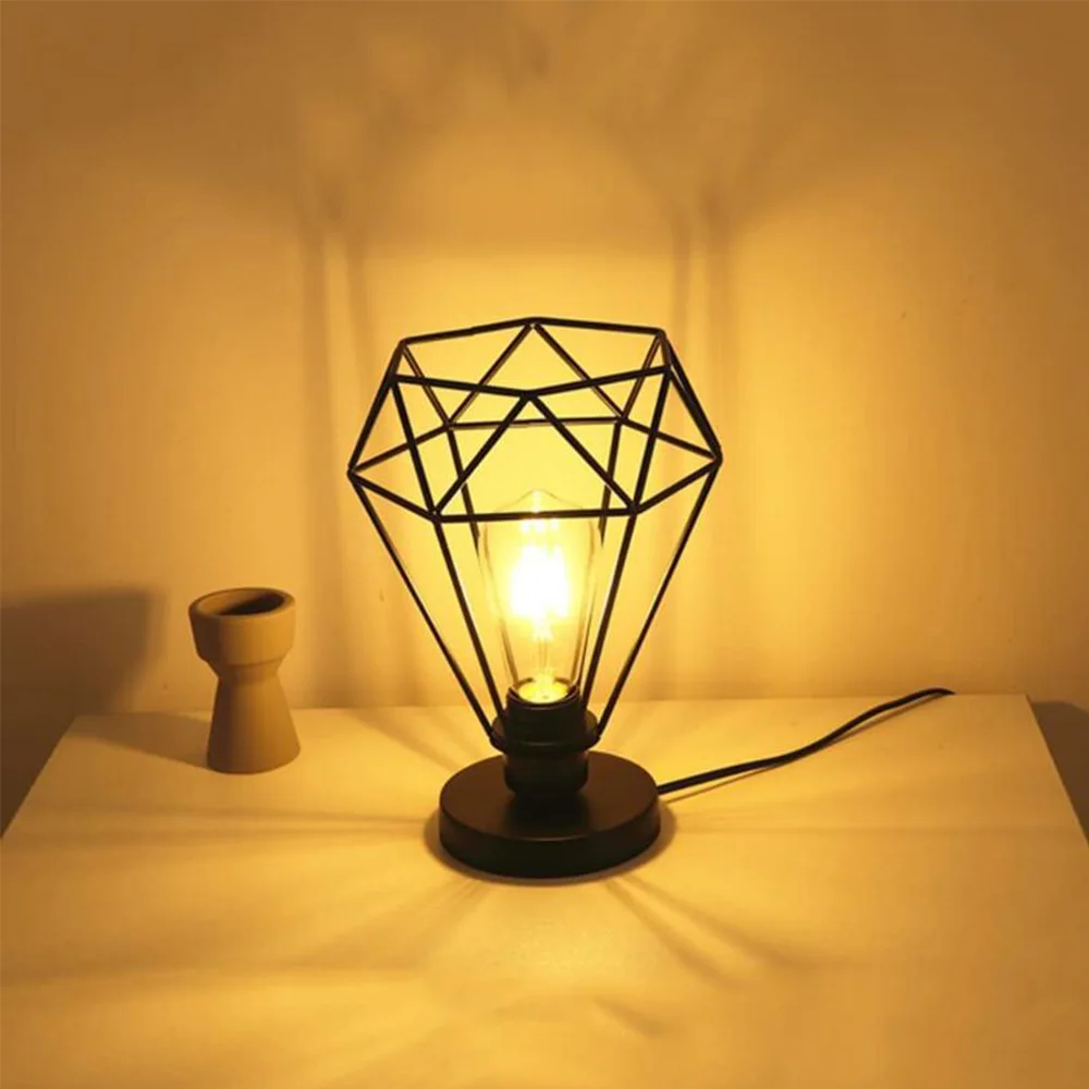 Nordic Art Table Lamp Birdcage Shape Iron Desk Lamp Living Room Bedroom Cafe Decor Bedside Black Indoor Table Light