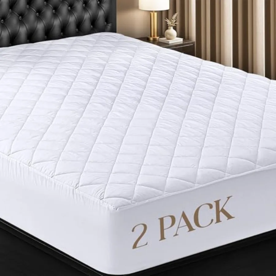 

2 Pack Quilted Fitted Mattress Pad King Size Elastic Fitted Mattress Topper Protector and Cover with Deep Pocket Stretches up t