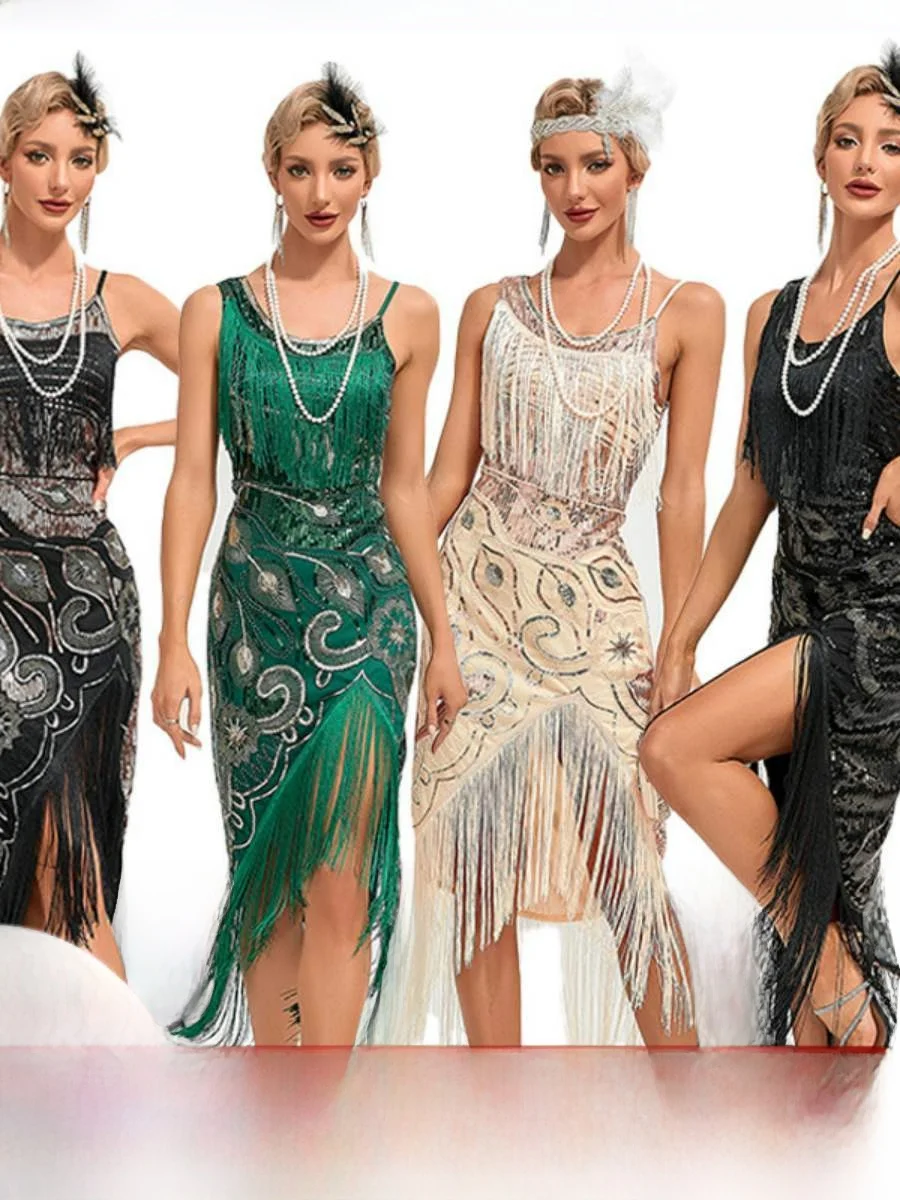 

Платье с кисточками в стиле ретро, вечернее платье средней длины с пайетками, вечернее платье Par Dr с низкой талией, другой материал 00% без фирменной торговой марки