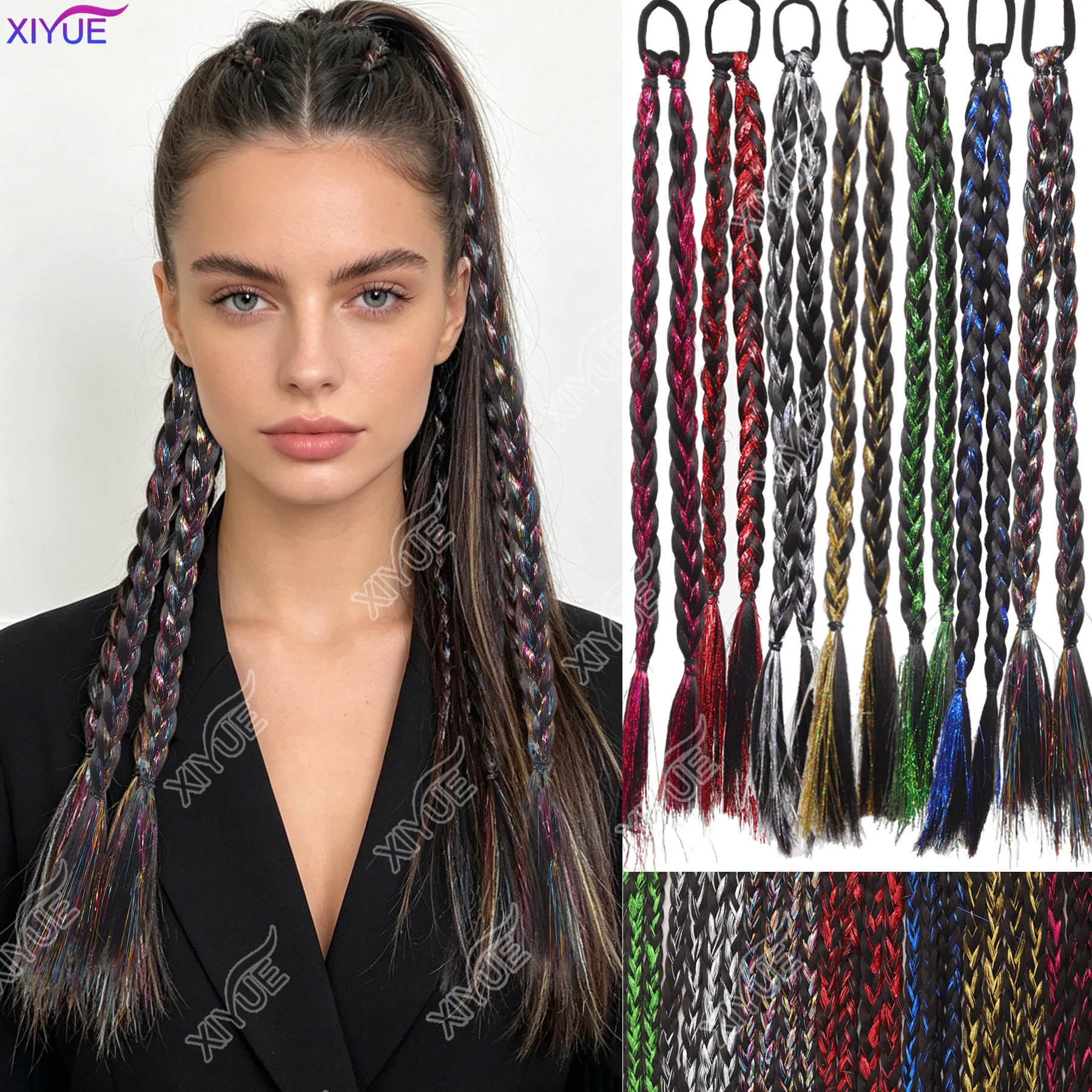 Matte High-temperature Hair Synthetic Fiber Laser Highlights Braided Ponytail Wig Ponytail Fluffy Braided Hair Sweet Cool Girl