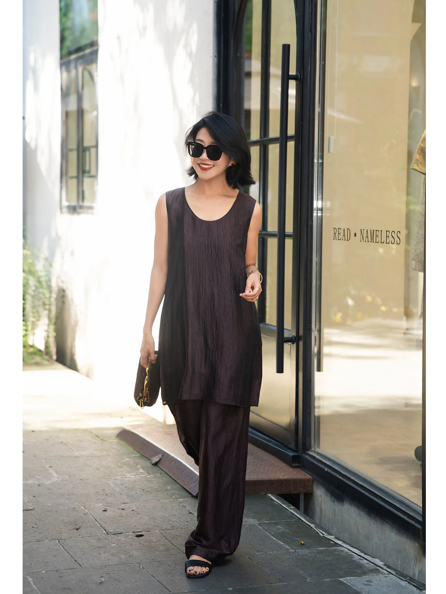 

Artistic Lazy Style Acetate Vest Wide Leg Pants Set Elephant And Giraffe Casual Loose Fit Color Summer Women's Outfit